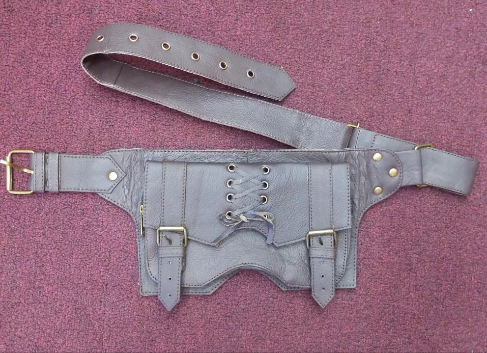 Leather Lace-Up Pocket 2 Buckle Belt 4 Leather Lace-Up Pocket 2 Buckle Belt - Image 2