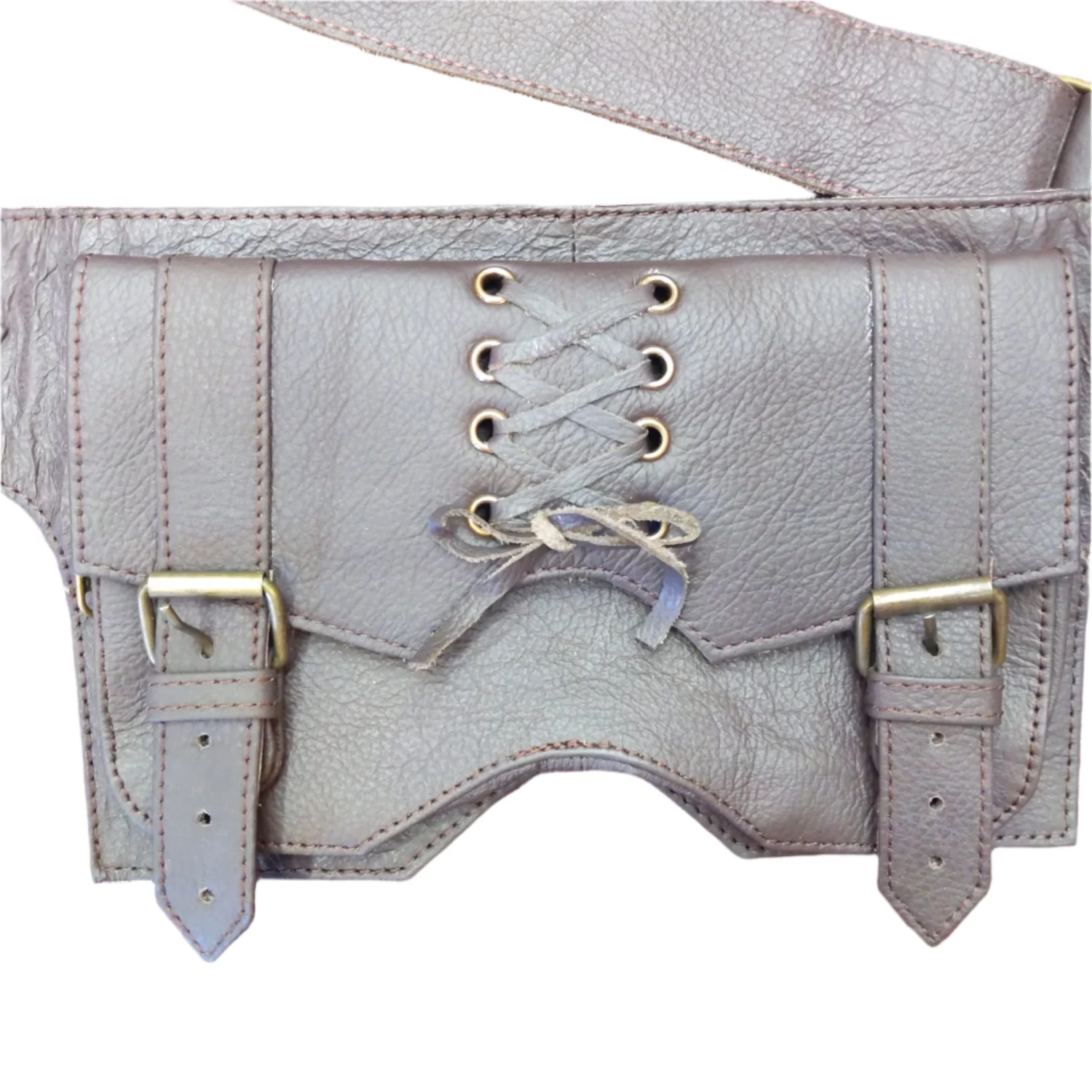 Leather Lace-Up Pocket 2 Buckle Belt 5 Leather Lace-Up Pocket 2 Buckle Belt - Image 3