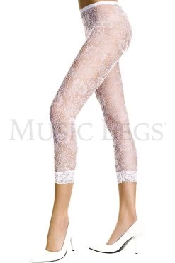 MUSIC LEGS Footless Floral Lace Tights (White)