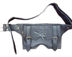 Leather Lace-Up Pocket 2 Buckle Belt