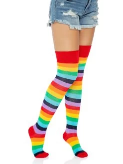 LEG AVENUE Rainbow Striped Thigh Highs