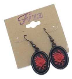 Red Rose Cameo Earrings