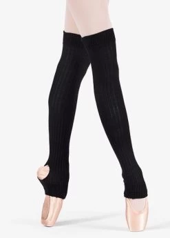 27" Ribbed Knit Stirrup Legwarmer Body Wrappers -Cosplay Clothing Store BKBW0194K S1 BK