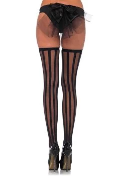 LEG AVENUE Vertical Striped Sheer Thigh Highs