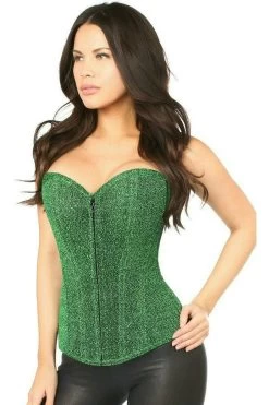 Green Glitter Front Zipper Corset